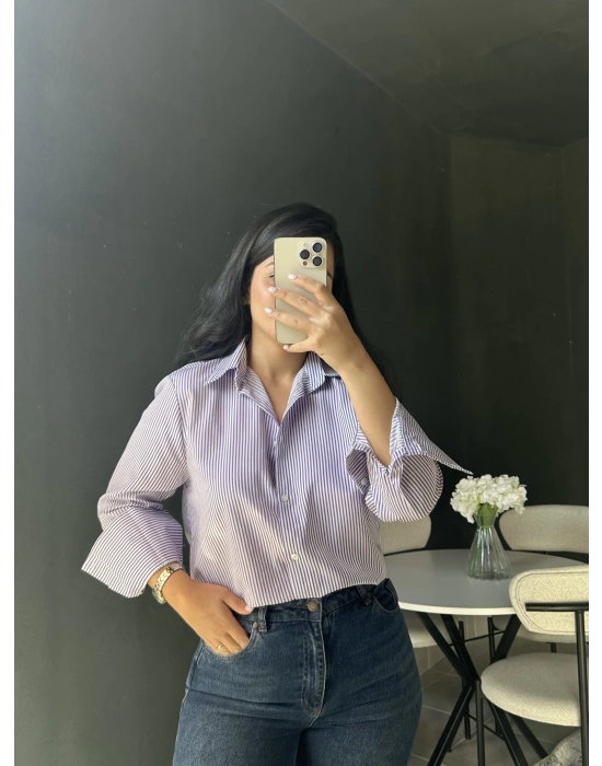 Lila Çizgili Gömlek