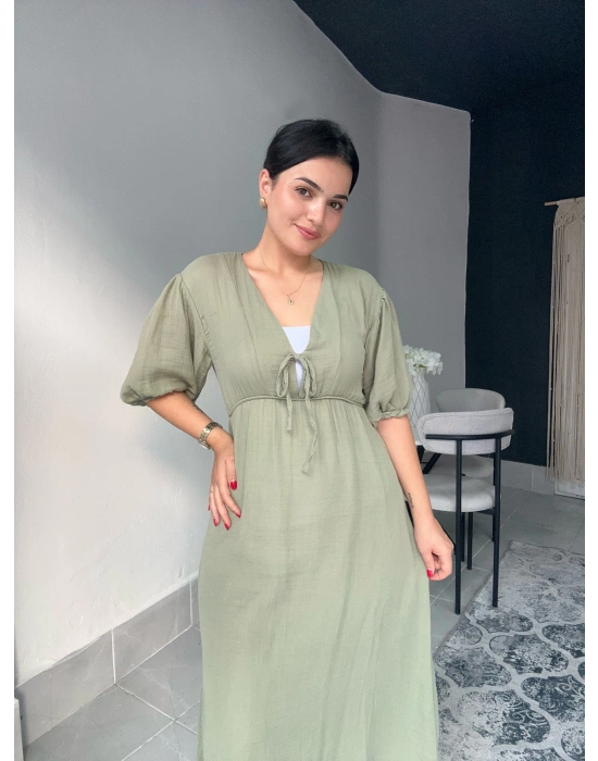 Midi Mint Yeşili Müslin Elbise