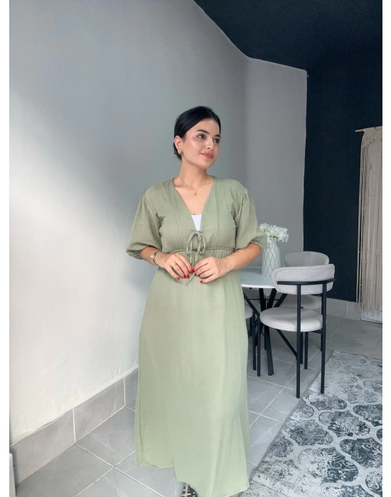 Midi Mint Yeşili Müslin Elbise