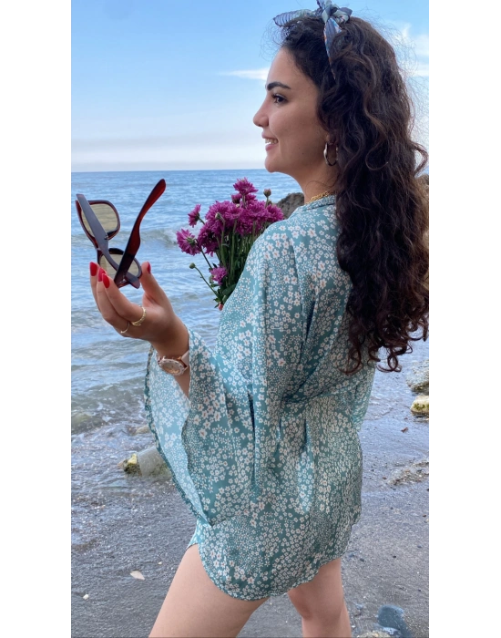 Mint Çiçek Desenli Pareo