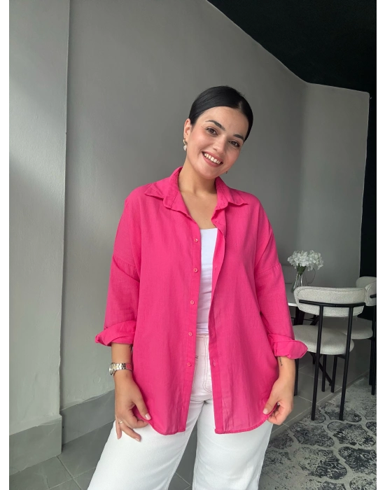 Pembe Oversize Keten Gömlek