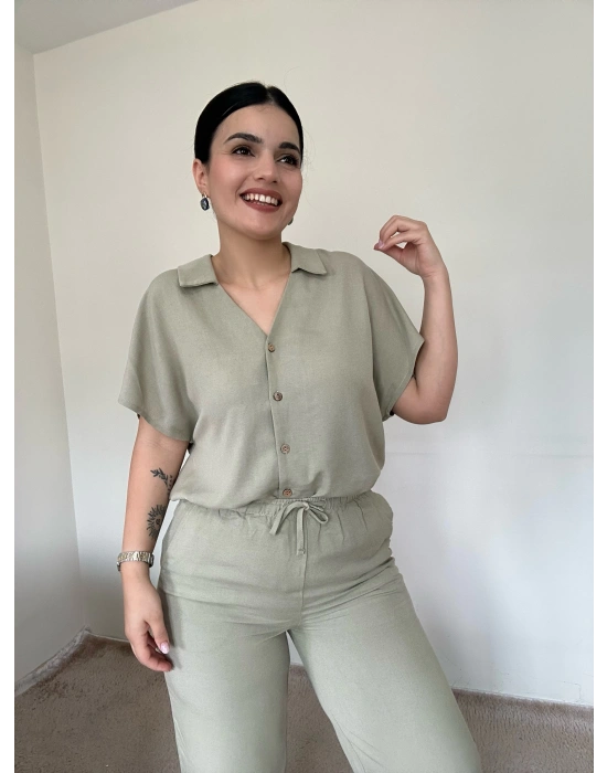 Premium Haki Gömlek Takım