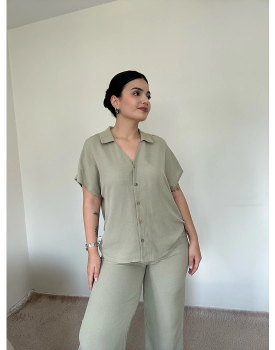 Premium Haki Gömlek Takım