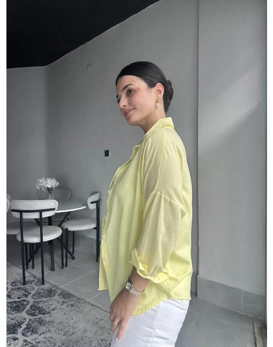 Sarı Oversize Keten Gömlek