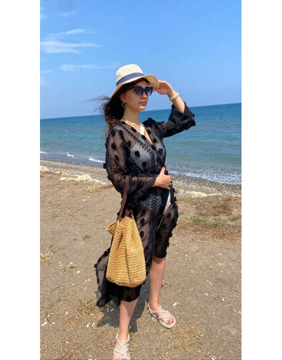 Siyah Fırfırlı Kimono