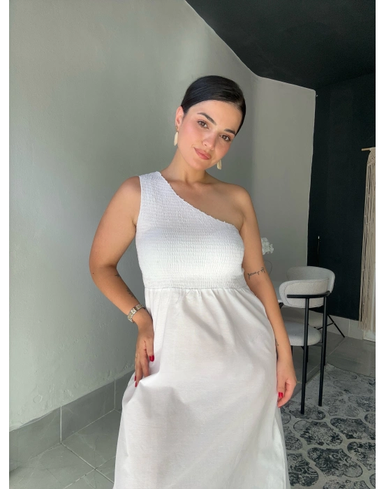Tek Omuz Beyaz Elbise