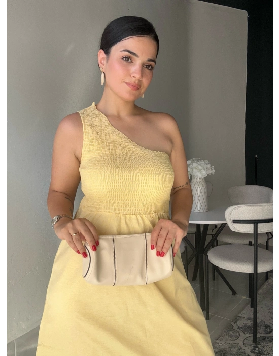 Tek Omuz Sarı Elbise