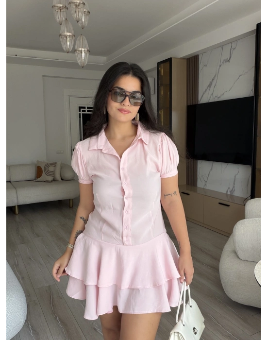 Volanlı Pembe Elbise