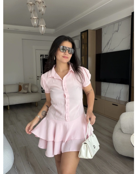 Volanlı Pembe Elbise