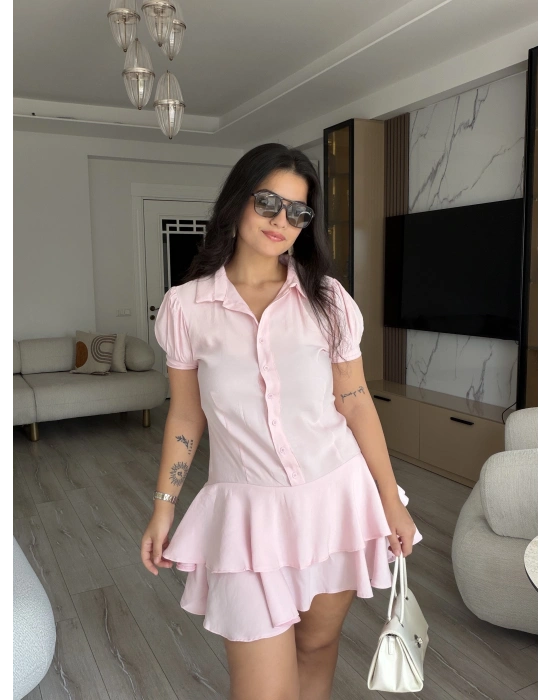 Volanlı Pembe Elbise