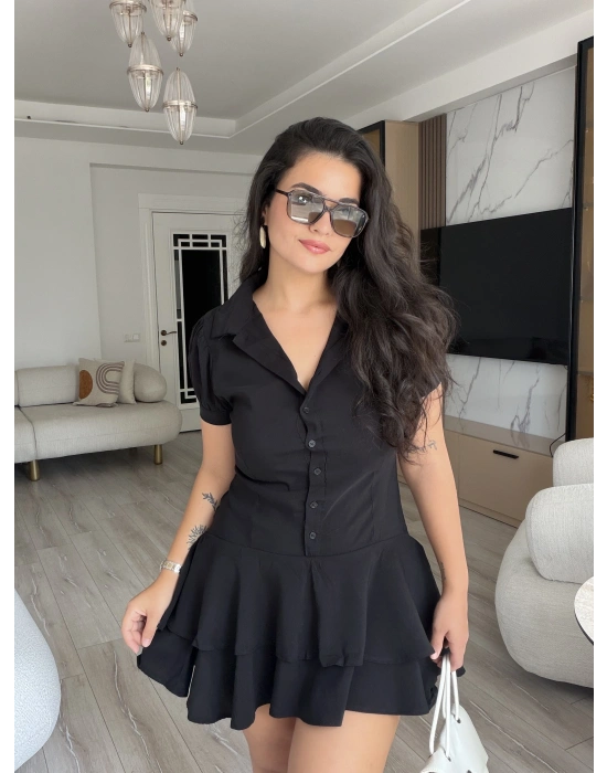Volanlı Siyah Elbise