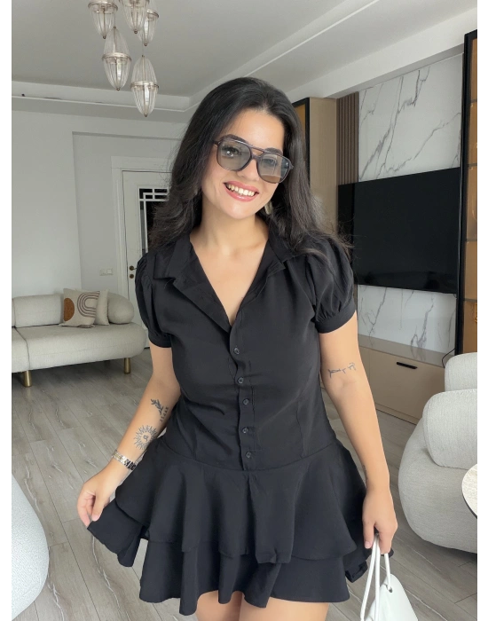 Volanlı Siyah Elbise