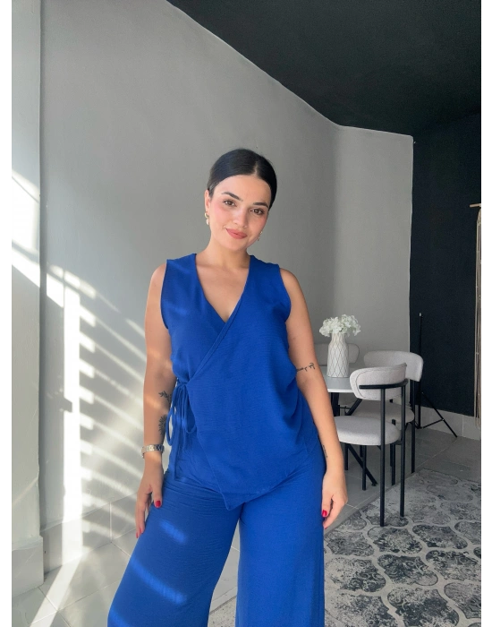 Yandan Bağlamalı Saks Mavisi Takım