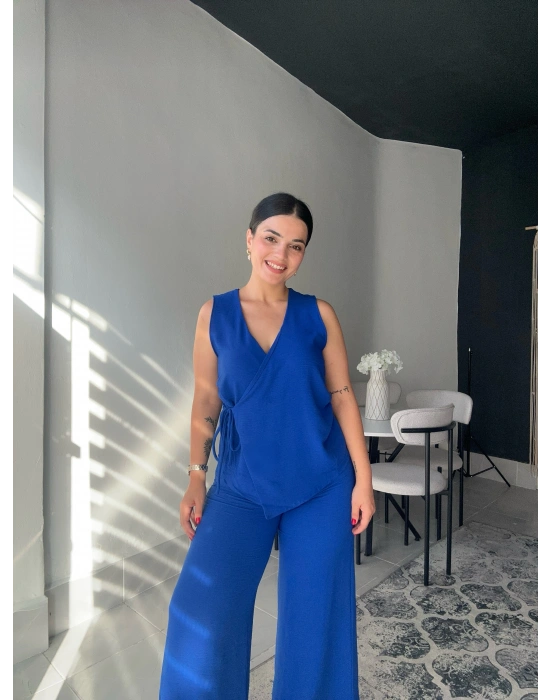 Yandan Bağlamalı Saks Mavisi Takım