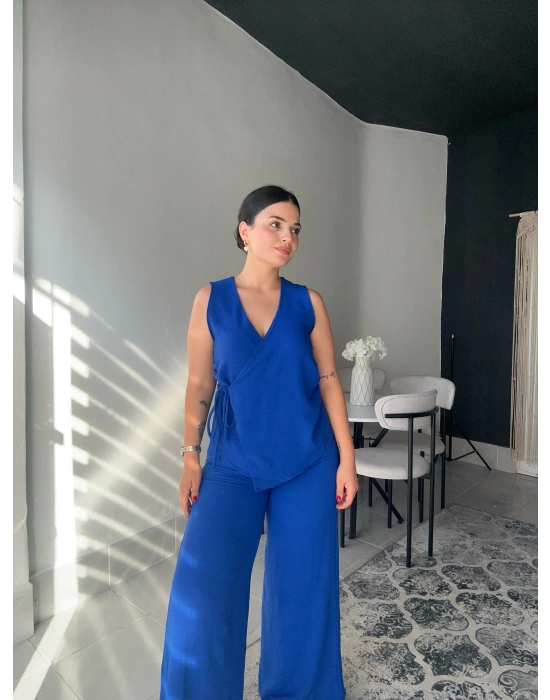 Yandan Bağlamalı Saks Mavisi Takım