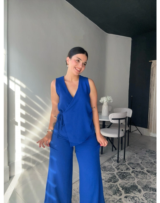 Yandan Bağlamalı Saks Mavisi Takım