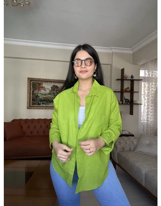 Yeşil Oversize Keten Gömlek
