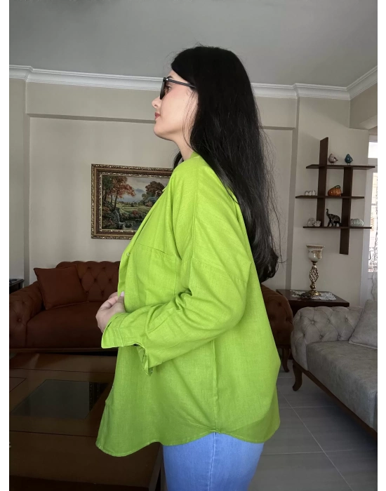 Yeşil Oversize Keten Gömlek