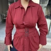 Kemer Detaylı Bordo Gömlek