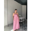 Askılı Pembe Uzun Elbise