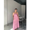 Askılı Pembe Uzun Elbise