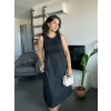 Kolsuz Siyah Midi Elbise