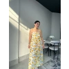 Limon Desenli Askılı Uzun Elbise