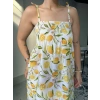 Limon Desenli Askılı Uzun Elbise