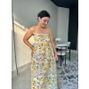 Limon Desenli Askılı Uzun Elbise