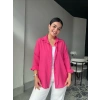 Pembe Oversize Keten Gömlek