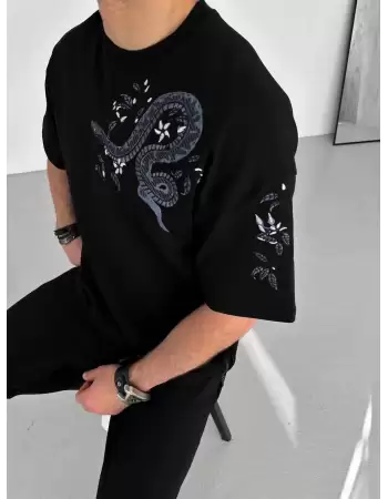 Snake Nakışlı Oversize Tshirt