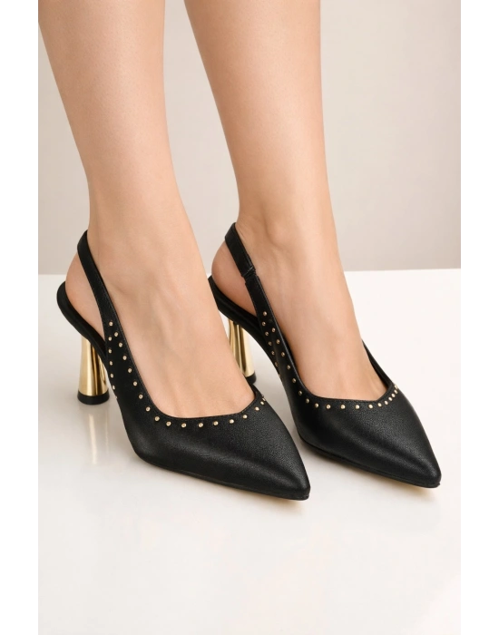 Kadın Sivri Burun Zımbalı Slingback İnce Topuk Ayakkabı