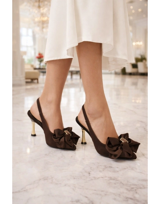 Kadın Büyük Fiyonklu Slingback Topuklu Ayakkabı