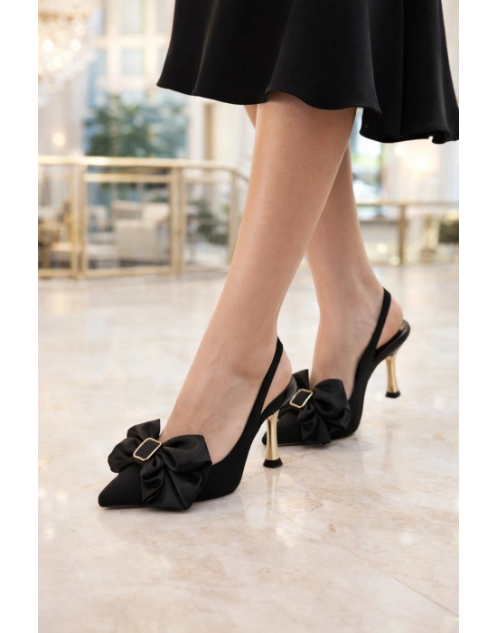 Kadın Büyük Fiyonklu Slingback Topuklu Ayakkabı