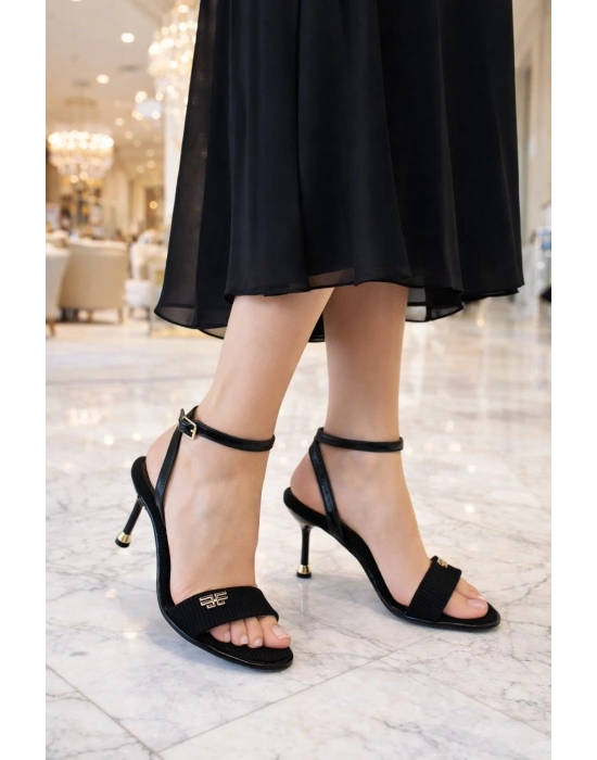 Kadın Tek Bant Taş Detaylı Topuklu Sandalet