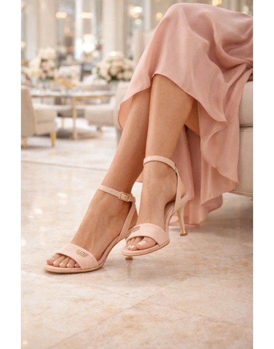 Kadın Tek Bant Taş Detaylı Topuklu Sandalet