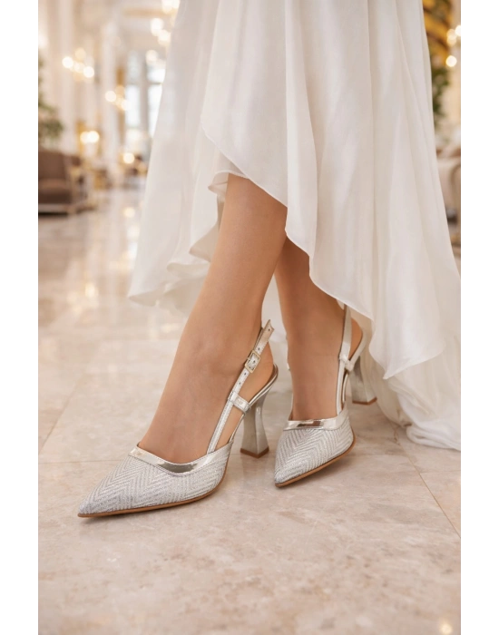 Kadın Işıltılı Sivri Burun Kalın Topuk Abiye Ayakkabı