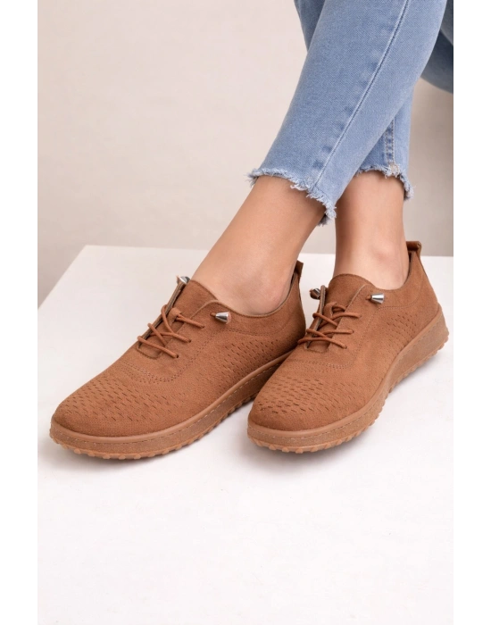 Kadın Süet Görünümlü Rahat Günlük Ayakkabı Bağcıklı