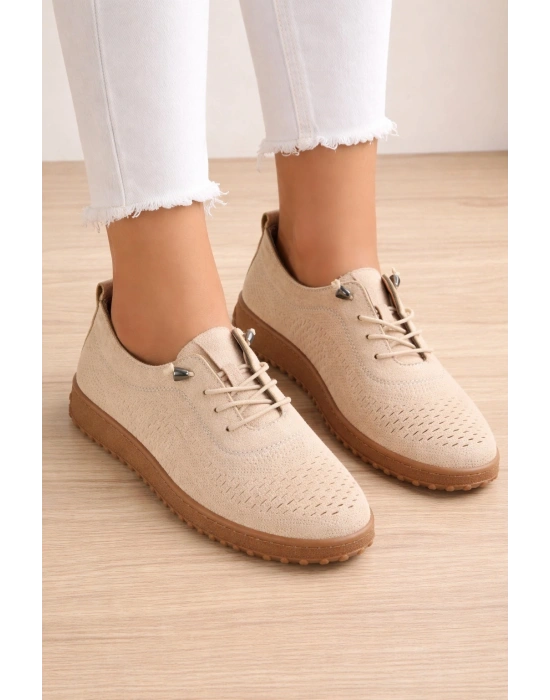 Kadın Süet Görünümlü Rahat Günlük Ayakkabı Bağcıklı