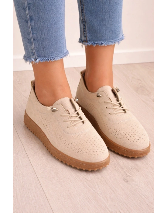 Kadın Süet Görünümlü Rahat Günlük Ayakkabı Bağcıklı