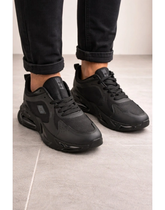 Erkek Siyah Air Taban Spor Ayakkabı Gold-Gümüş Detaylı Sneaker