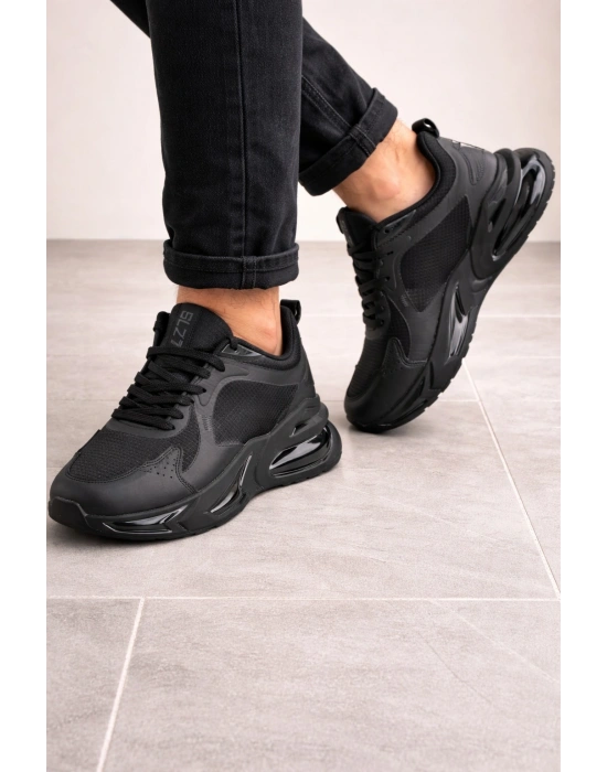 Erkek Siyah Air Taban Spor Ayakkabı Gold-Gümüş Detaylı Sneaker