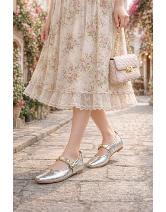 Kadın Kroko Desen Altın Günlük Babet