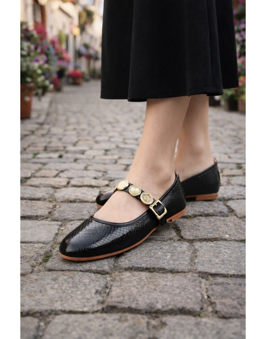 Kadın Kroko Desen Altın Günlük Babet