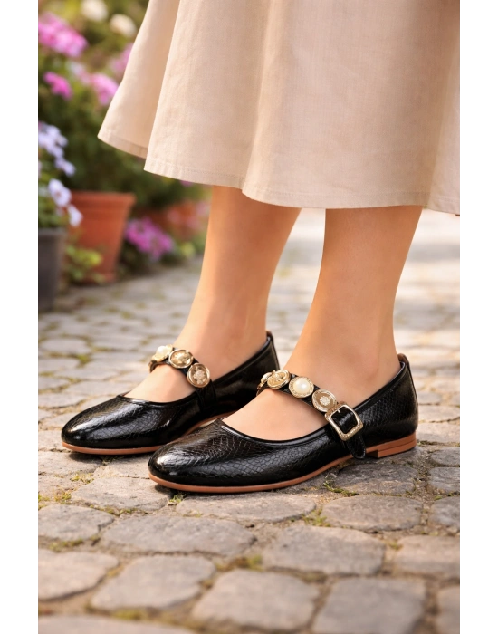 Kadın Kroko Desen Altın Günlük Babet