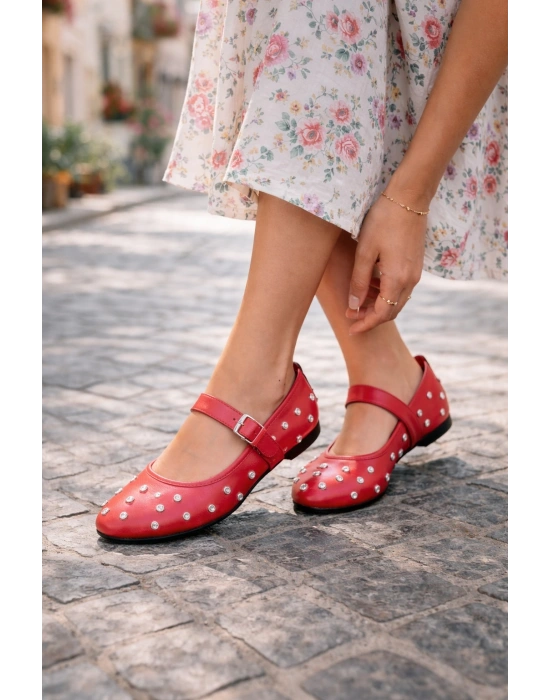 Kadın Taşlı Tokalı Bantlı Babet Ayakkabı