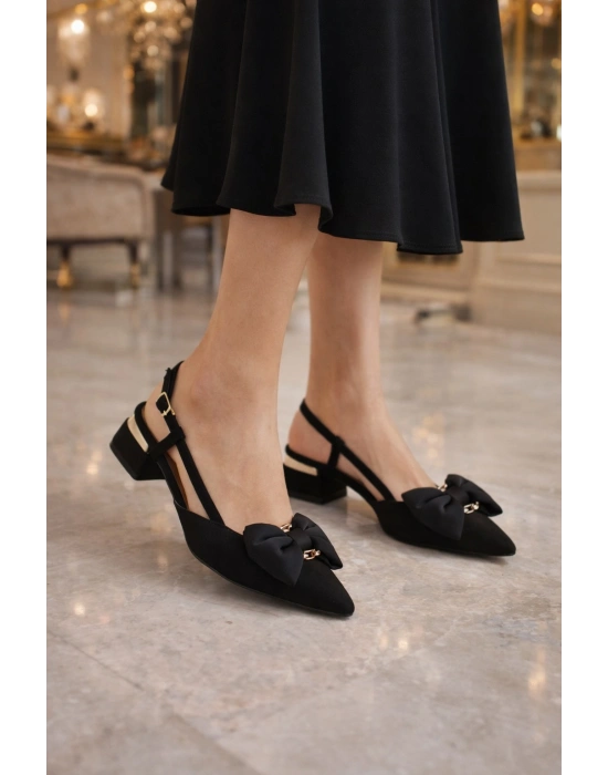 Kadın Gold Aksesuar Detaylı Fiyonklu Topuklu Ayakkabı