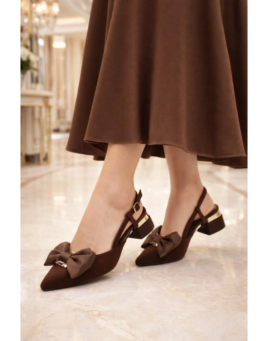 Kadın Gold Aksesuar Detaylı Fiyonklu Topuklu Ayakkabı