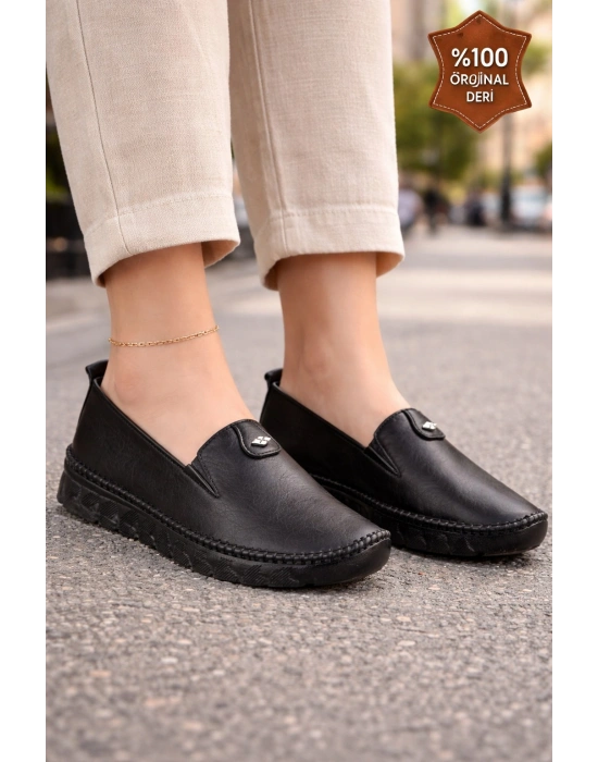 Kadın Ortopedik Deri Loafer Ayakkabı – Esnek ve Hafif, Kaymaz Taban
