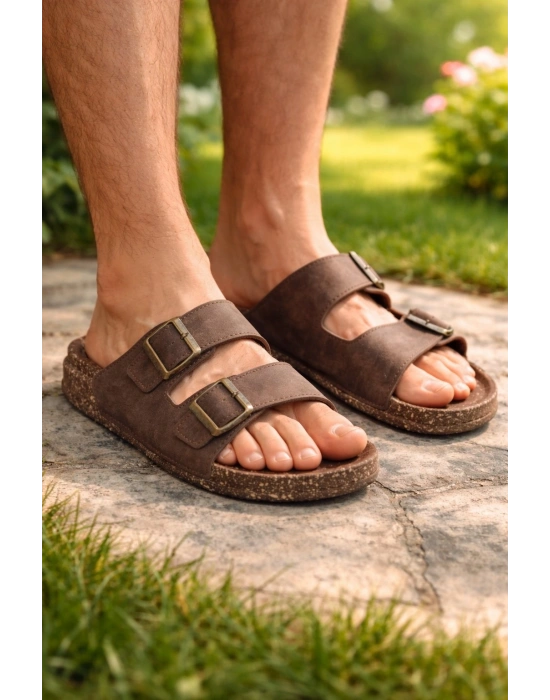 Erkek Süet Görünümlü Tokalı Terlik – Yazlık Rahat Terlik